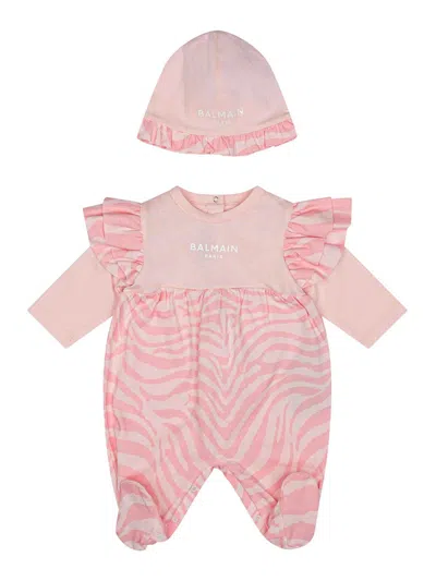 Balmain Complete Onesie And Hat In Nude & Neutrals