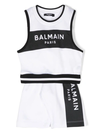 Balmain Kids' Completo Con Logo In White