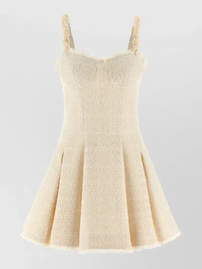 Balmain Conchiglie Dress Pleated Skirt Sleeveless Square Neckline In White