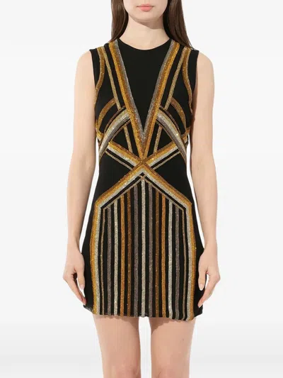 Balmain Const Embroidered Mini Dress In Black