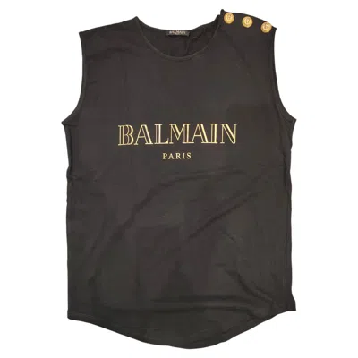 Pre-owned Balmain Contemporary Black Cotton T-shirt With Gold Hardware, Size S