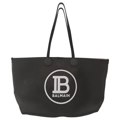 Pre-owned Balmain Contemporary Black Leather Shopper Bag With White Logo, Unisex