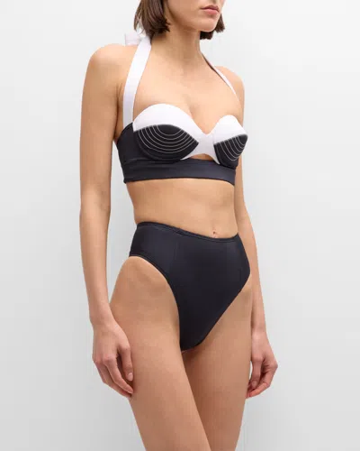 Balmain Contrast Balconette Two-piece Swimsuit In Blackwhite