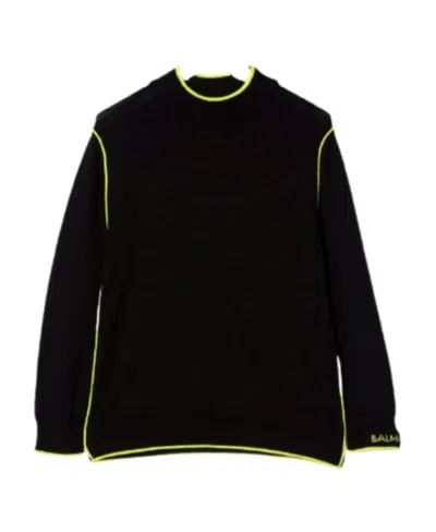 Balmain Contrast Spliced Sweater In Black