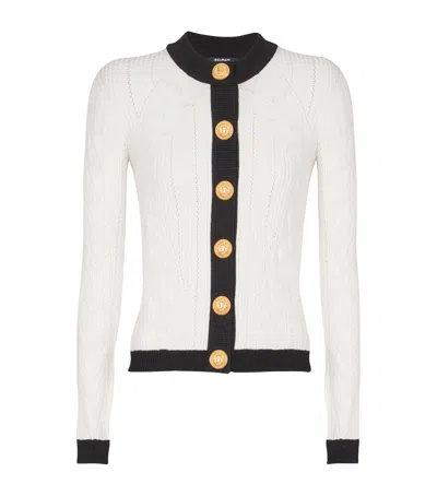 BALMAIN CONTRAST-TRIM CABLE-KNIT CARDIGAN