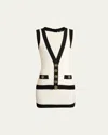 Balmain Knitted Sleeveless Mini Dress In Natural Black