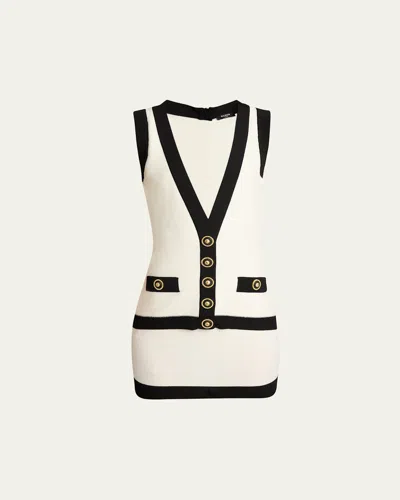 Balmain Contrast-trim Knit Mini Dress In Naturel/noir