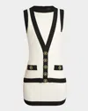Balmain Knitted Sleeveless Mini Dress In Natural Black