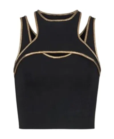 Balmain Contrast-trim Knitted Crop Top In Nude