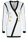 Balmain V-neck Button Wrap Body-con Mini Dress In White