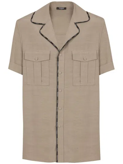 Balmain Contrast-trim Shirt In Beige