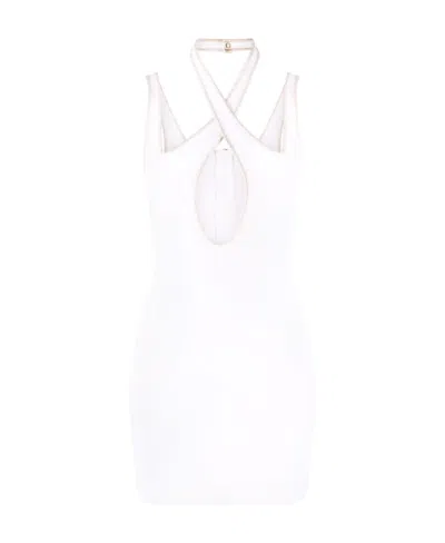 Balmain Contrast-trim Sleeveless Dress In White