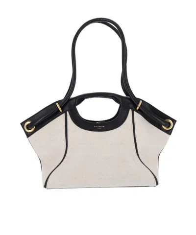 Balmain Contrast Trim Tote Bag In Black