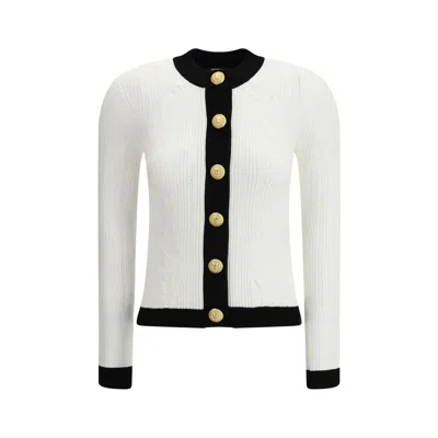 Balmain Contrast Trim Women's Cardigan In White
