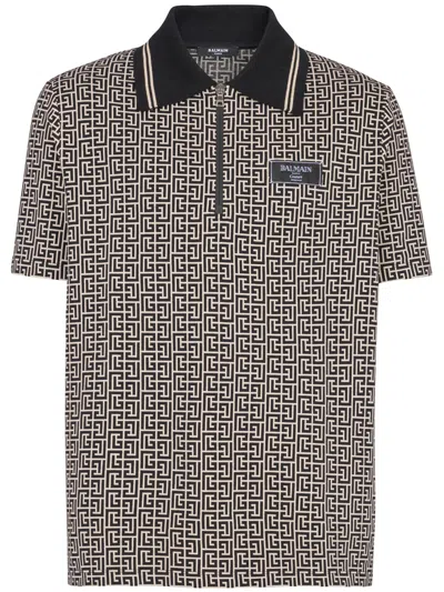 Balmain Contrasting Polo With Zip Fastening - Size M In Black