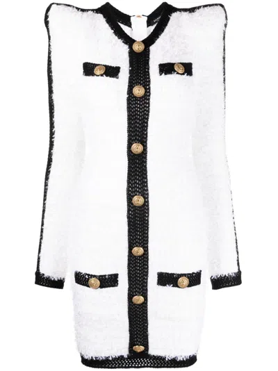 Balmain Contrasting-trim Bouclé Minidress In White