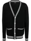 Balmain Black Cardigan With Striped Trim And Branded Buttons In Wool Blend Man In Black