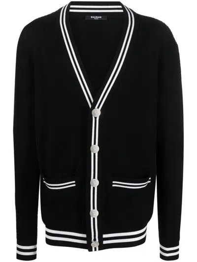 BALMAIN CONTRASTING-TRIM V-NECK CARDIGAN