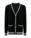 Balmain Black Cardigan With Striped Trim And Branded Buttons In Wool Blend Man In Black
