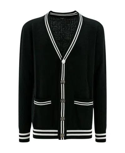 BALMAIN CONTRASTING-TRIM V-NECK CARDIGAN