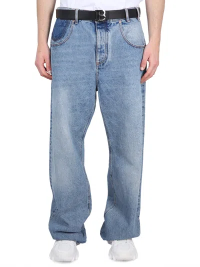 Balmain Contrast-pocket Wide-leg Jeans In Blue