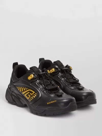 Balmain Cosmic Dust Glazed Leather Chunky Trainers In Black
