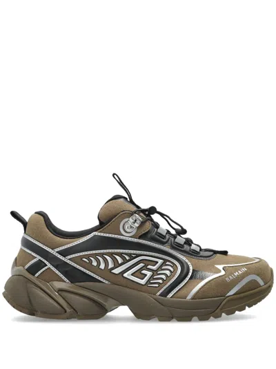 Balmain Cosmic Dust Panelled Sneakers In Green