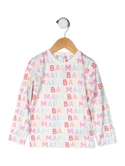 Pre-owned Balmain Babies' Cotton All Over Print Long Sleeve T Shirt In White