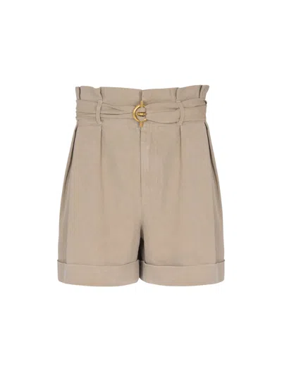 Balmain Cotton And Linen Bermuda Shorts With T-bar Belt In Neutral