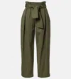 Balmain Belted Pleated Cotton And Linen-blend Twill Tapered Pants In Green
