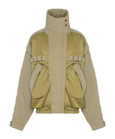 Balmain Cotton And Twill Bomber Jacket In Green