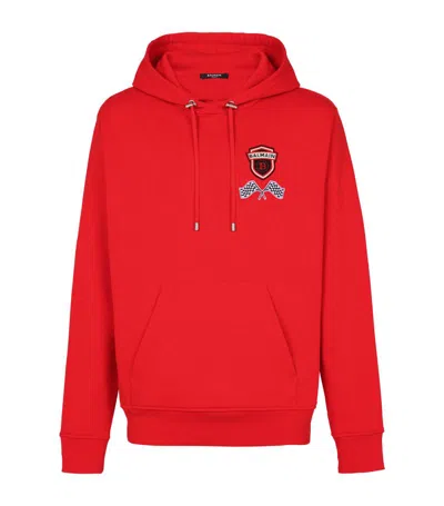 Balmain Logo-appliqué Cotton Hoodie In Rouge