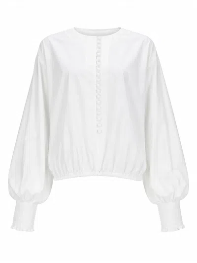 Balmain Cotton Balloon Sleeve Blouse In White
