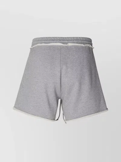 Balmain Cotton Bermuda Shorts With Elastic Waistband And Scalloped Trim In Gray