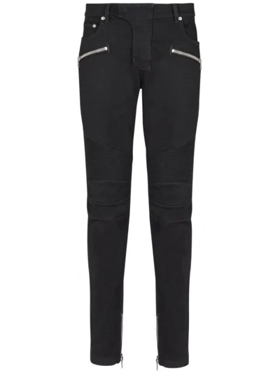 Balmain Cotton Blend Black Denim Jeans With Multi-pocket Design