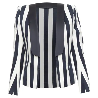 Balmain Cotton Blend Bold Striped Power Shoulder Blazer In Black