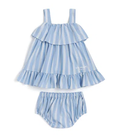 Balmain Kids' Cotton-blend Dress And Shorts Set In Blue
