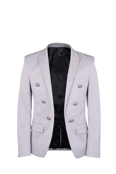 Balmain Cotton Blend Jacket In Grey