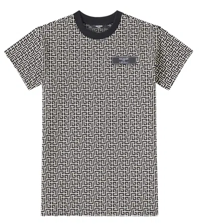 Balmain Kids' Cotton-blend Jersey Dress In Cream-colour/black