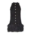 Balmain Cotton-blend Lace And Feather Mini Dress In Black
