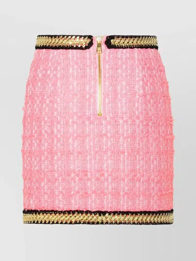 Balmain Cotton Blend Miniskirt Back Pocket In Pink