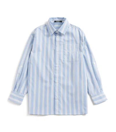 Balmain Kids' Cotton-blend Striped Shirt In Blue