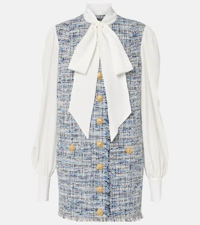 Balmain Cotton-blend Tweed Minidress In Blue