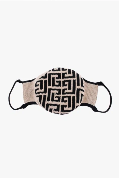 Balmain Cotton-blended Mask With Monogram In Black