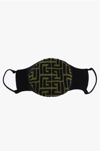 Balmain Cotton-blended Mask With Monogram In Black