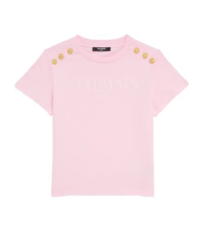 Balmain Kids' Cotton Button-detail Logo T-shirt In Pink