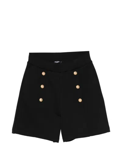 Balmain Cotton Button Shorts In Black