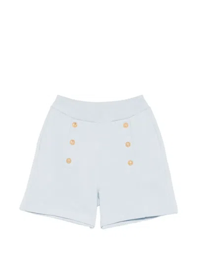 Balmain Cotton Button Shorts In Blue