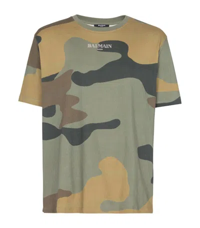 Balmain Camouflage-print Cotton T-shirt In Green
