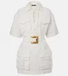 Balmain Short Dress With Belted Waist And Front Pockets In Neutral